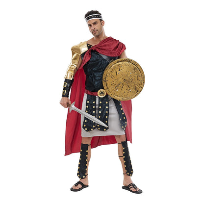 Men's Roman Gladiator Costume with Tunic, Cape, and Armor
