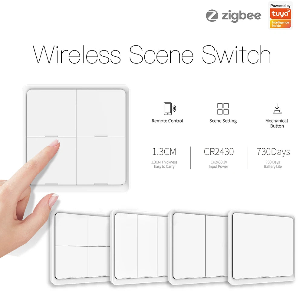 MOES ZigBee Wireless 12 Scene Switch 4 Gang Push Button Controller for Smart Home Automation