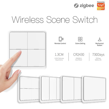 MOES ZigBee Wireless 12 Scene Switch 4 Gang Push Button Controller for Smart Home Automation