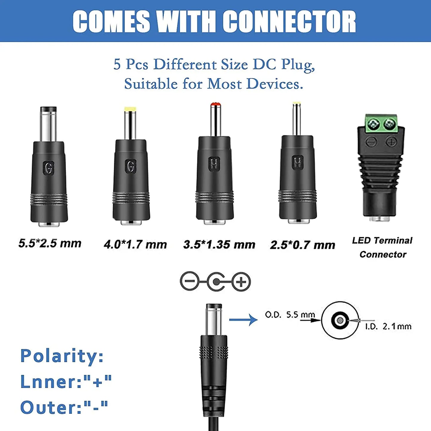 12V Car Charger Adapter with LED Indicator and Multiple Connectors