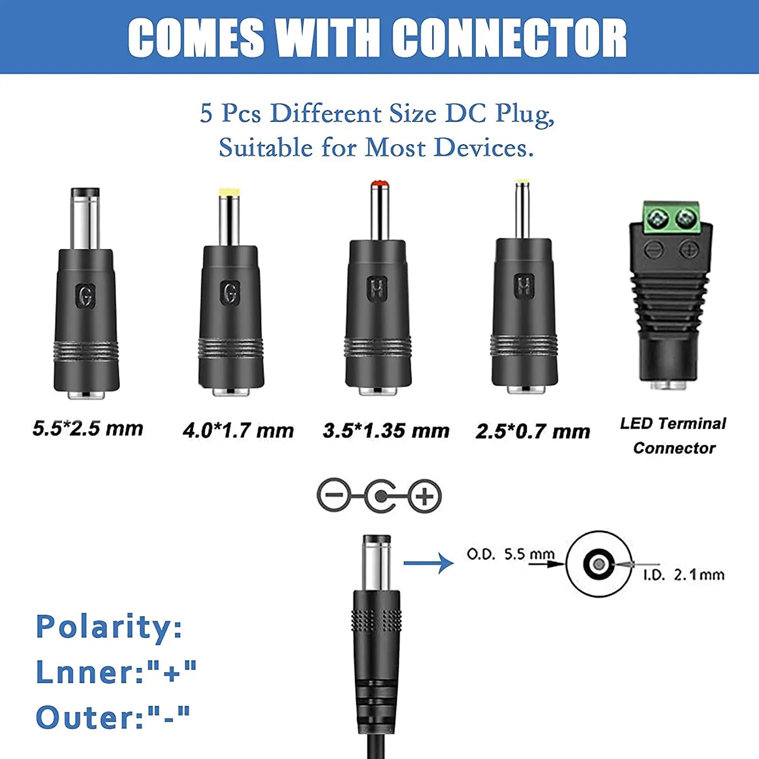 12V Car Charger Adapter with LED Indicator and Multiple Connectors