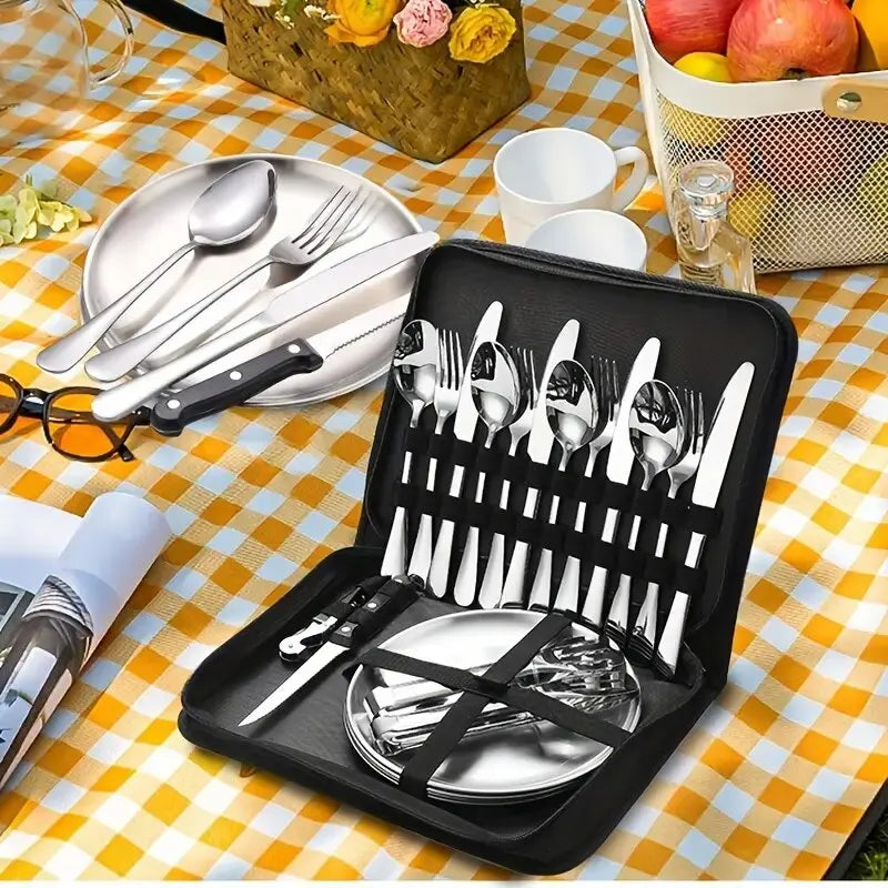 Premium Portable 10/20-Piece Stainless Steel Camping Cutlery Set