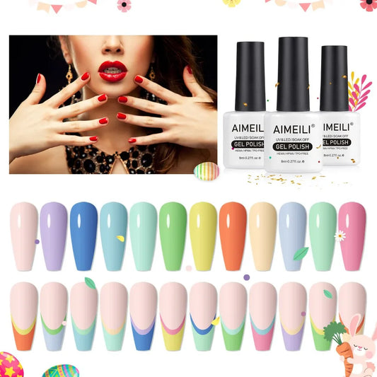 12-Color Summer Pastel Gel Nail Polish Kit 8ml Each