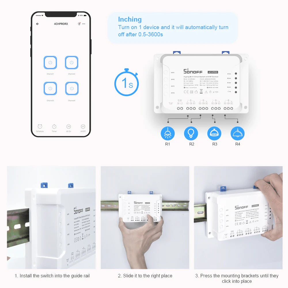 SONOFF 4CH Pro R3 4‑Gang WiFi Smart Switch with RF
