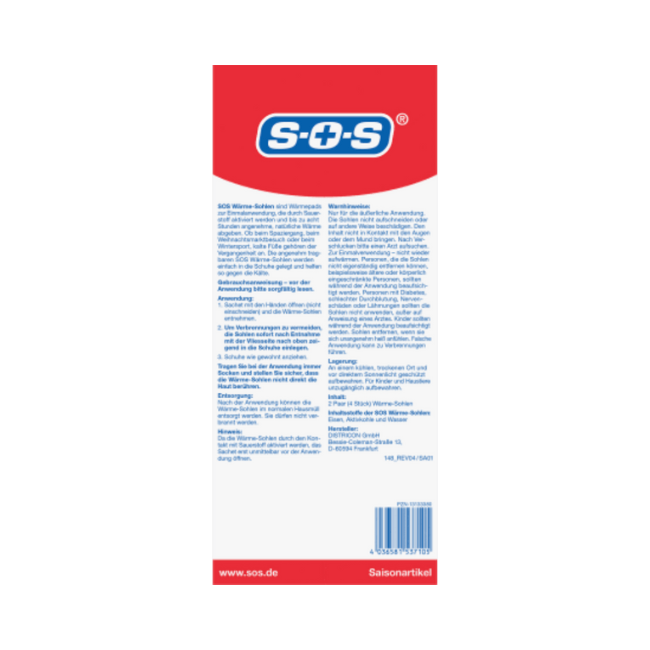 SOS Heat Insoles Size 36-40 2 Pairs