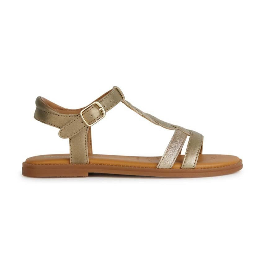 Geox Kids' Gold Breathable Synthetic Leather Sandals with Adjustable Buckle Closure