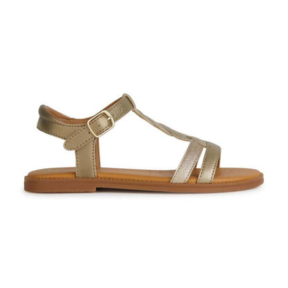 Geox Kids' Gold Breathable Synthetic Leather Sandals with Adjustable Buckle Closure