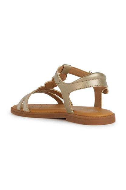 Geox Kids' Gold Breathable Synthetic Leather Sandals with Adjustable Buckle Closure