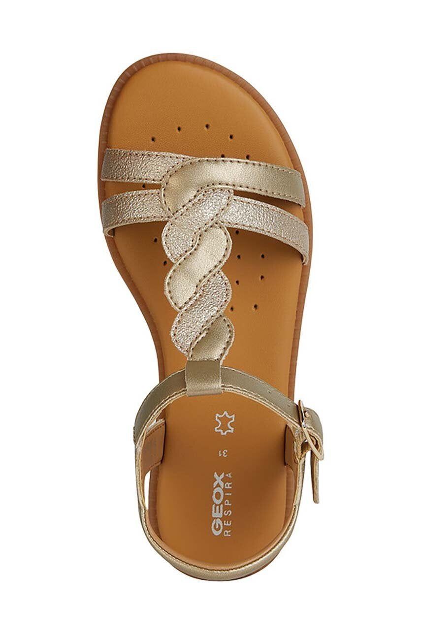 Geox Kids' Gold Breathable Synthetic Leather Sandals with Adjustable Buckle Closure