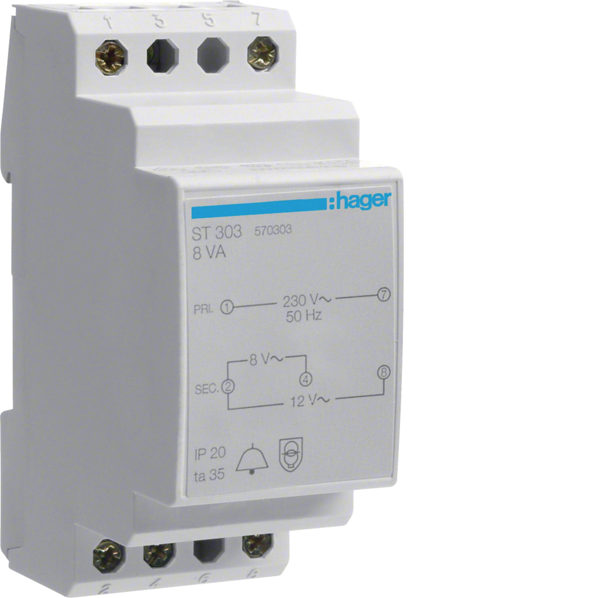 Hager ST303 Bell Transformer 8VA 230V 8-12V