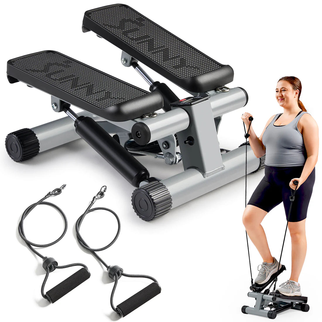 Sunny Health & Fitness Mini Stepper with Resistance Exercise Bands