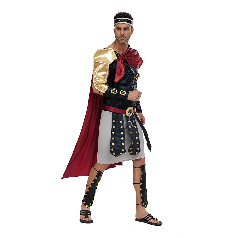 Men's Roman Gladiator Costume with Tunic, Cape, and Armor