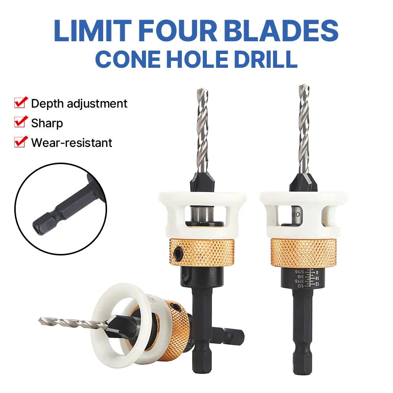 LIDIAO 4-Flute Adjustable Depth Countersink Drill Bit for Wood