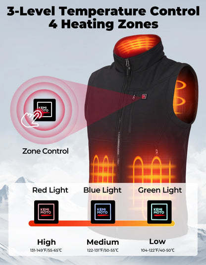 KEMiMOTO Heated Vest with 10000mAh Battery, 6-Zone Warmth