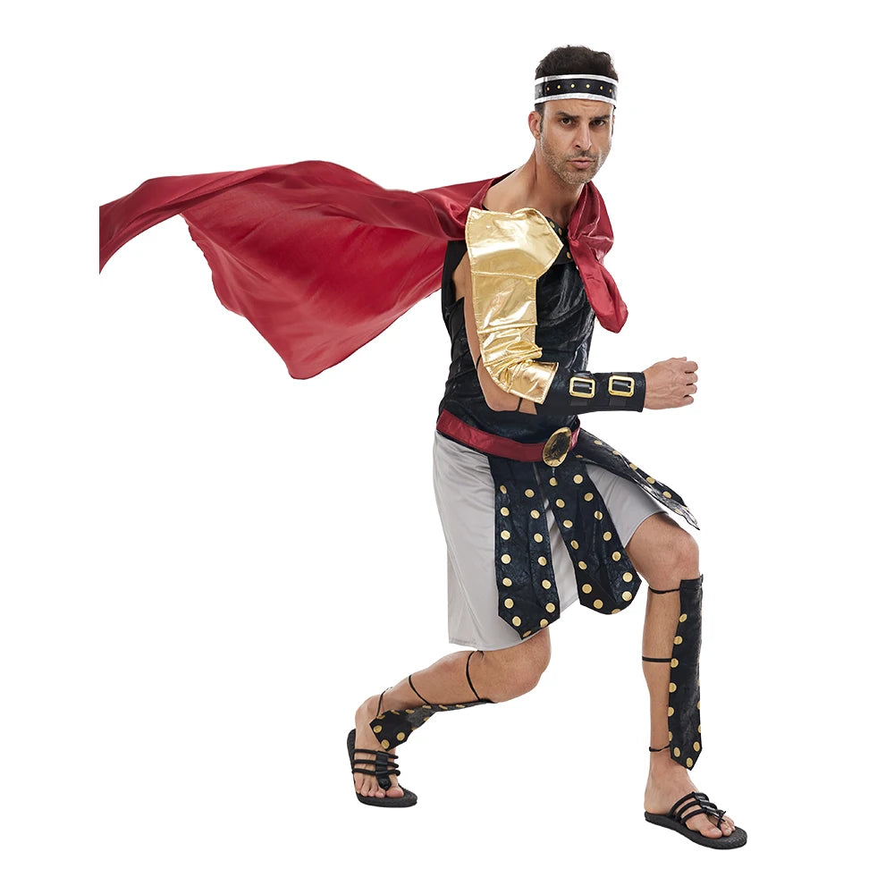 Men's Roman Gladiator Costume with Tunic, Cape, and Armor