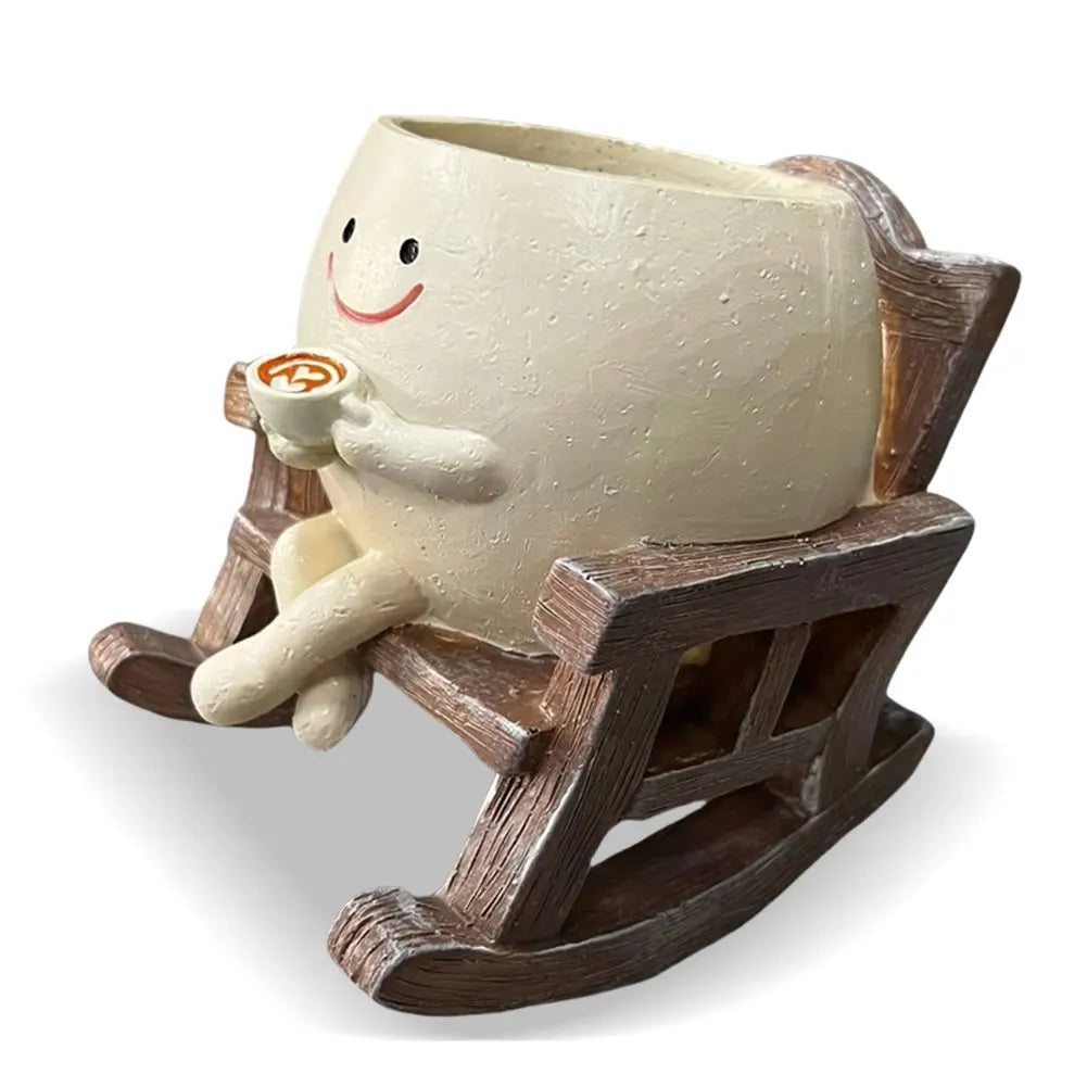 Creative Resin Rocking Chair Flower Pot with Smiling Face