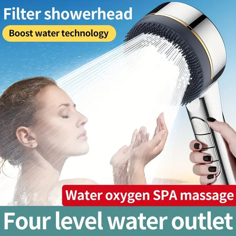 Filtered Supercharged 4-Speed Adjustable Shower Head with Water Seal