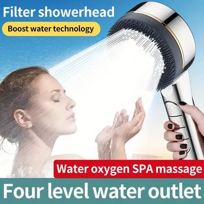 Filtered Supercharged 4-Speed Adjustable Shower Head with Water Seal