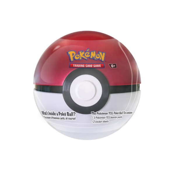 Pokémon trading card game Pokéball Tin 2024 on a white background with a price tag.