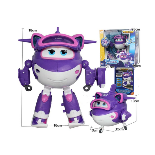 Purple and pink robot toy with packaging 