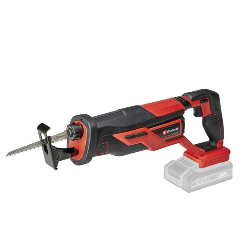 Electric saw with red and black design