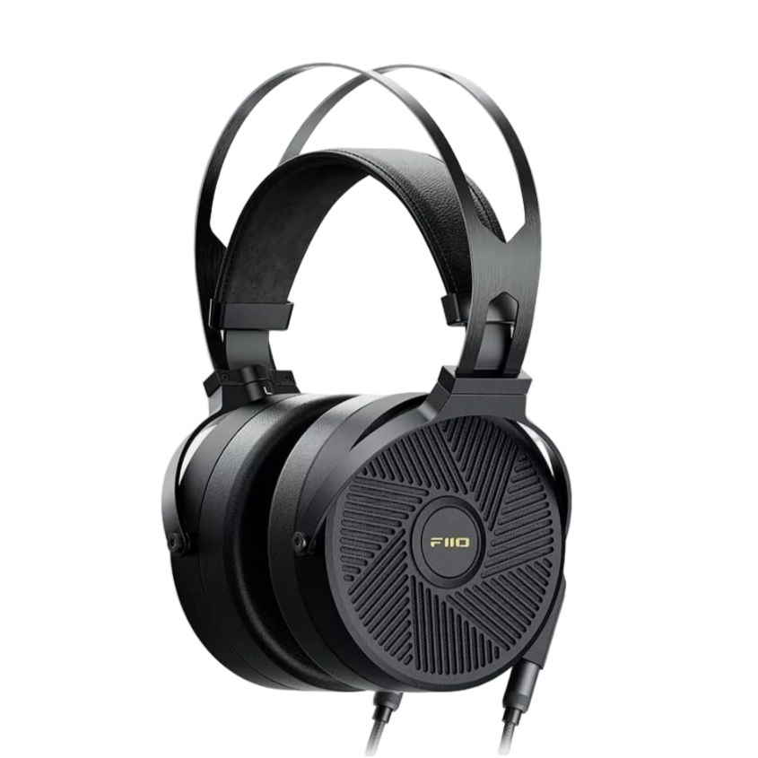Black headphones with FiiO logo on a white background