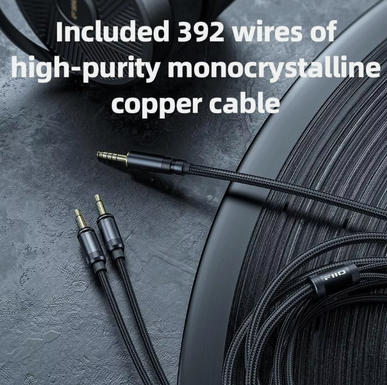 Close-up of high-purity monocristalline copper cable with text on a dark background