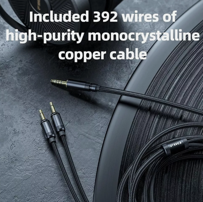 Close-up of high-purity monocristalline copper cable with text on a dark background