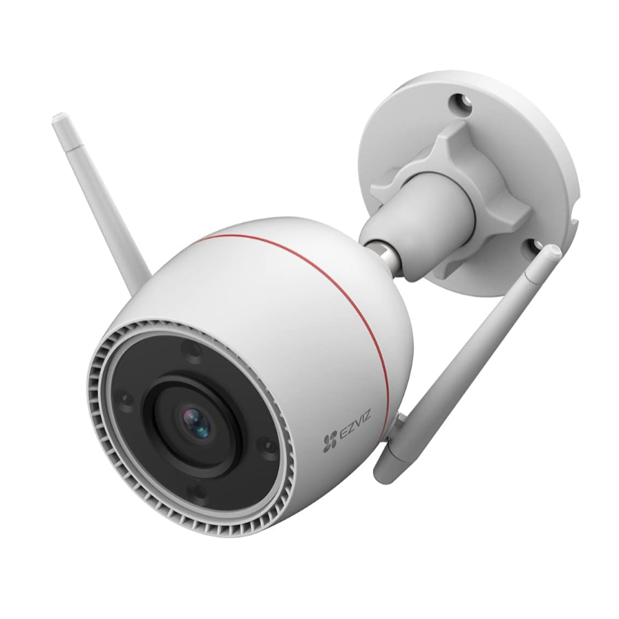 White security camera with antennas on a white background