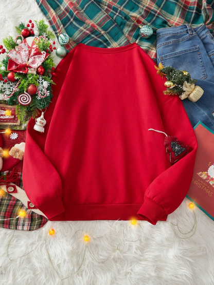 Christmas Casual Minimalist Santa Claus Print Round Neck Long Sleeve Loose Fit