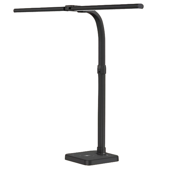 Black adjustable desk lamp on white background