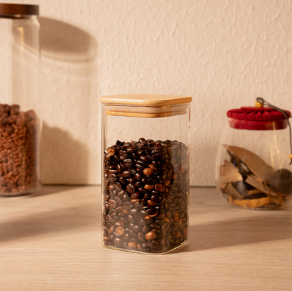 Premium Square Glass Storage Jar Set Of 6 with Airtight Bamboo Lid