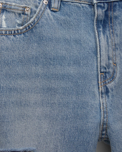 Pull&Bear Women's High Waist Ripped Mom Jeans - Medium Blue Denim Comfort