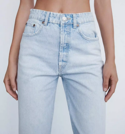 Zara Women's Straight Mid Rise Regular Length Denim Jeans