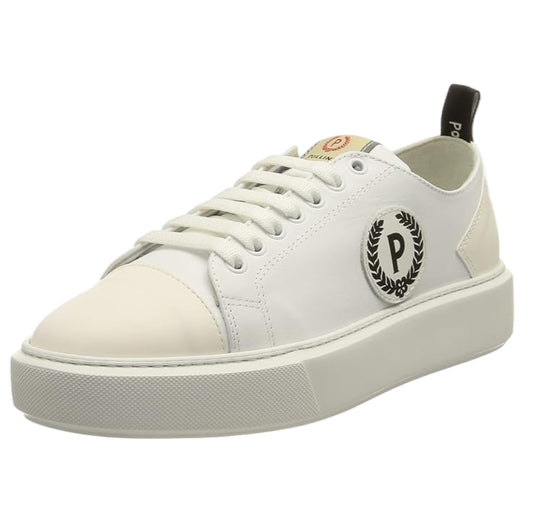 Pollini Men's White Calf Leather Sneaker with Rubber Sole