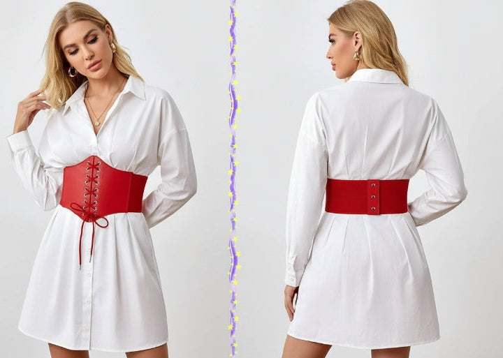 VONMELLI Corset Belt for Women Lace Up Elastic Waist Belt Retro Wide Tied Waspie