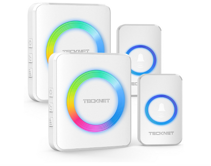 TECKNET Wireless Doorbell Kit: 400m Range, IP65 Waterproof, 2 Receivers