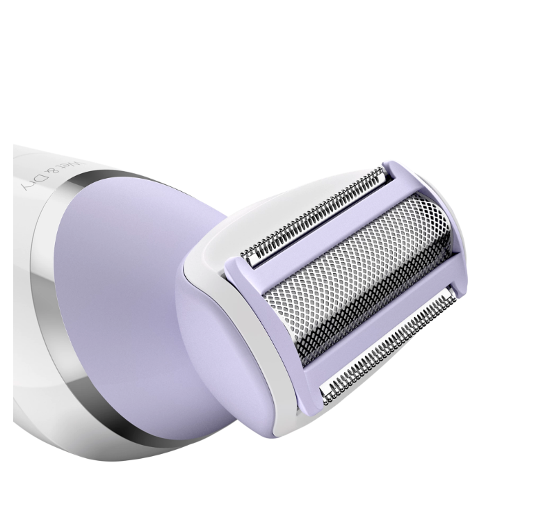 Purple and silver electronic device on a white background