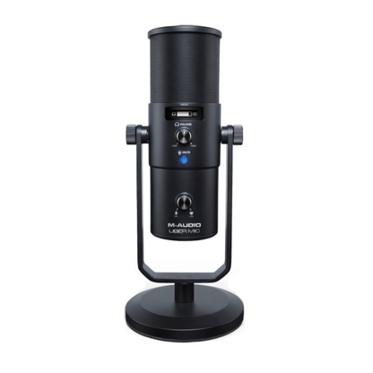 Black M-Audio USB microphone on a white background