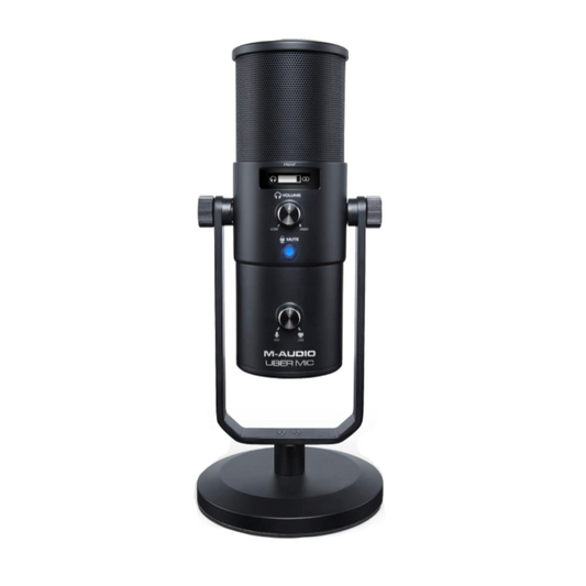 Black M-Audio USB microphone on a white background
