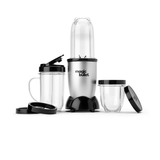 Magic Bullet blender set on a white background