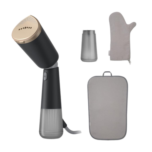 Philips handheld steamer with accessories on a white background
