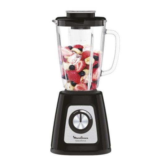 Blender with fruits on a white background