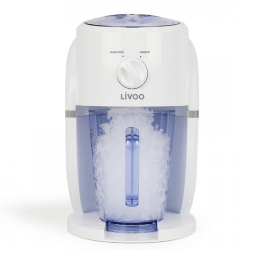 White humidifier with blue interior on a white background, brand 'Livoo' visible