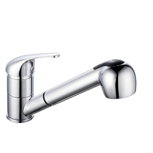 Chrome kitchen faucet on WHITE BACKGROUND