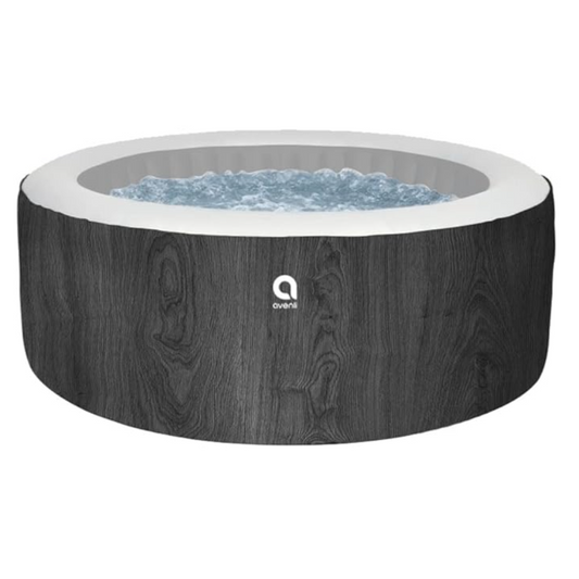 Black and white hot tub with water inside on a white background
