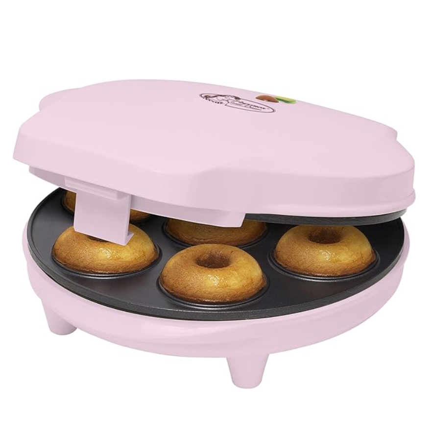 Pink donut maker with baked donuts