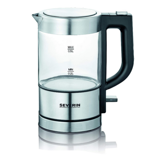 Silver and black electric kettle on a white background 