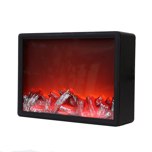 Digital representation of a fireplace insert with glowing logs on a white
 screen.