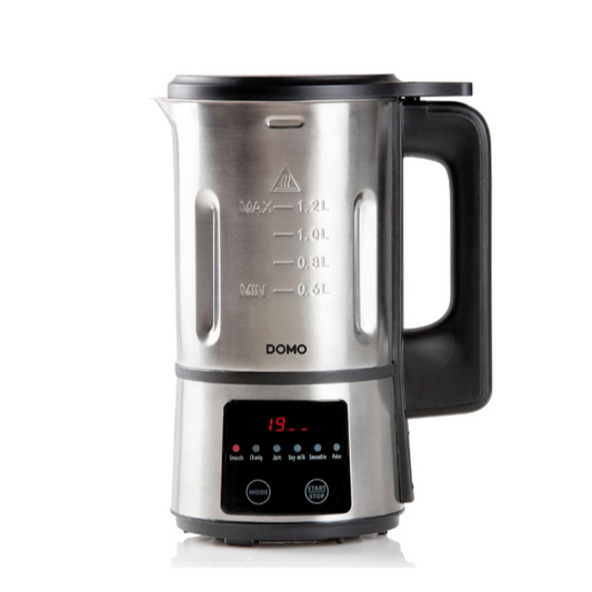 Stainless steel soup maker on white page